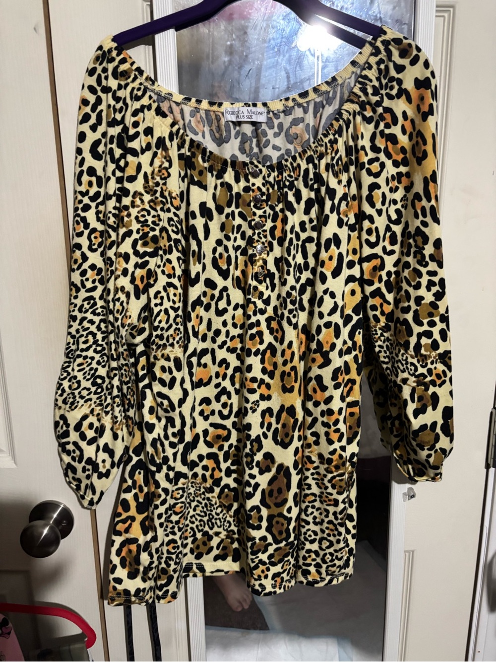 Rebecca Malone Leopard Print Peasant Blouse in Yellow and Black size 3XL